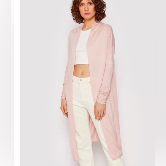 Guess Sweaters - Guess Silk Blend Long Open Cardigan Pink